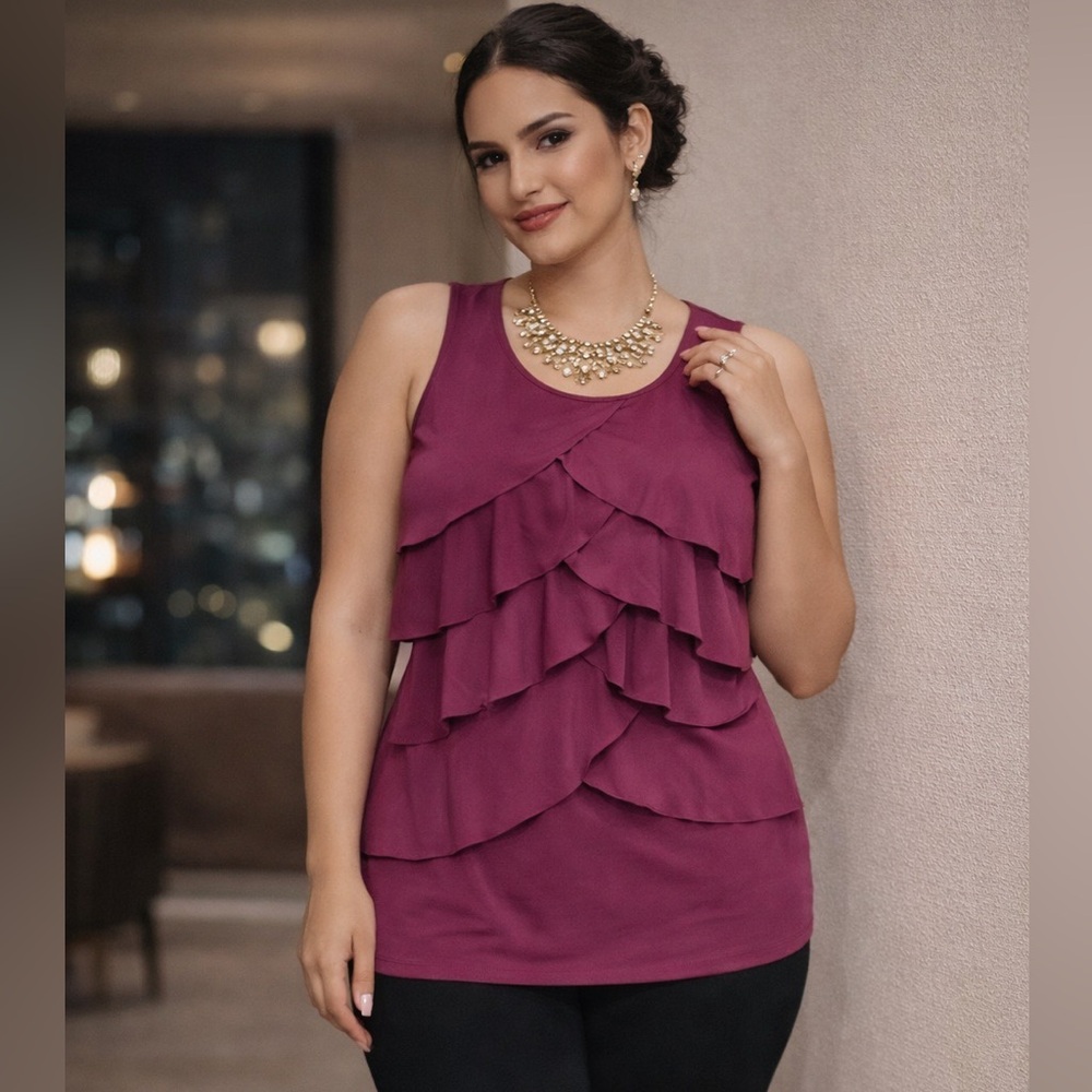 Dressbarn Plum Layered Ruffle Sleeveless Top – Size 18/20 – Date Night